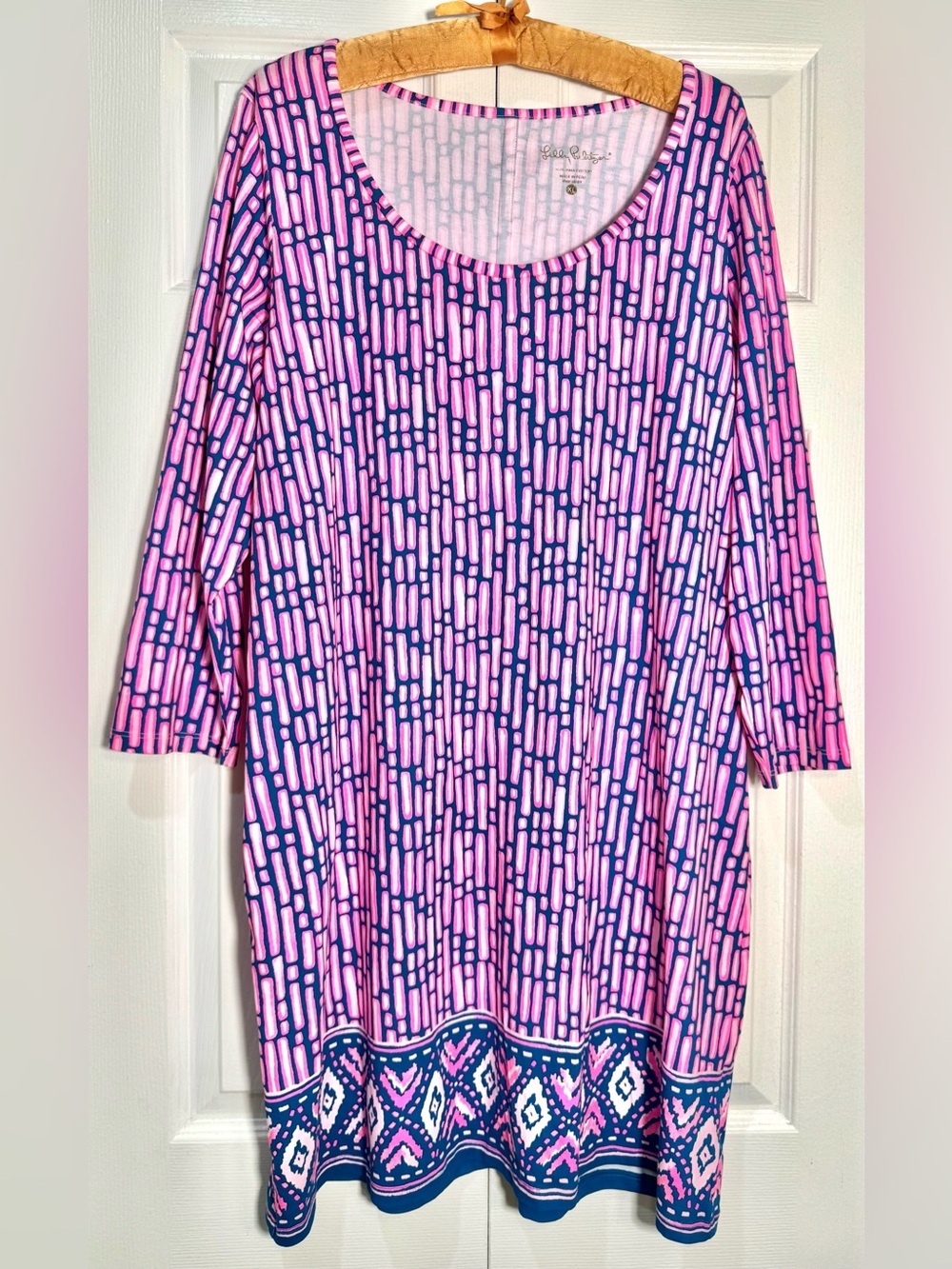 Lilly Pulitzer Ophelia Pima Cotton Shift Dress Pink Blue Print XL